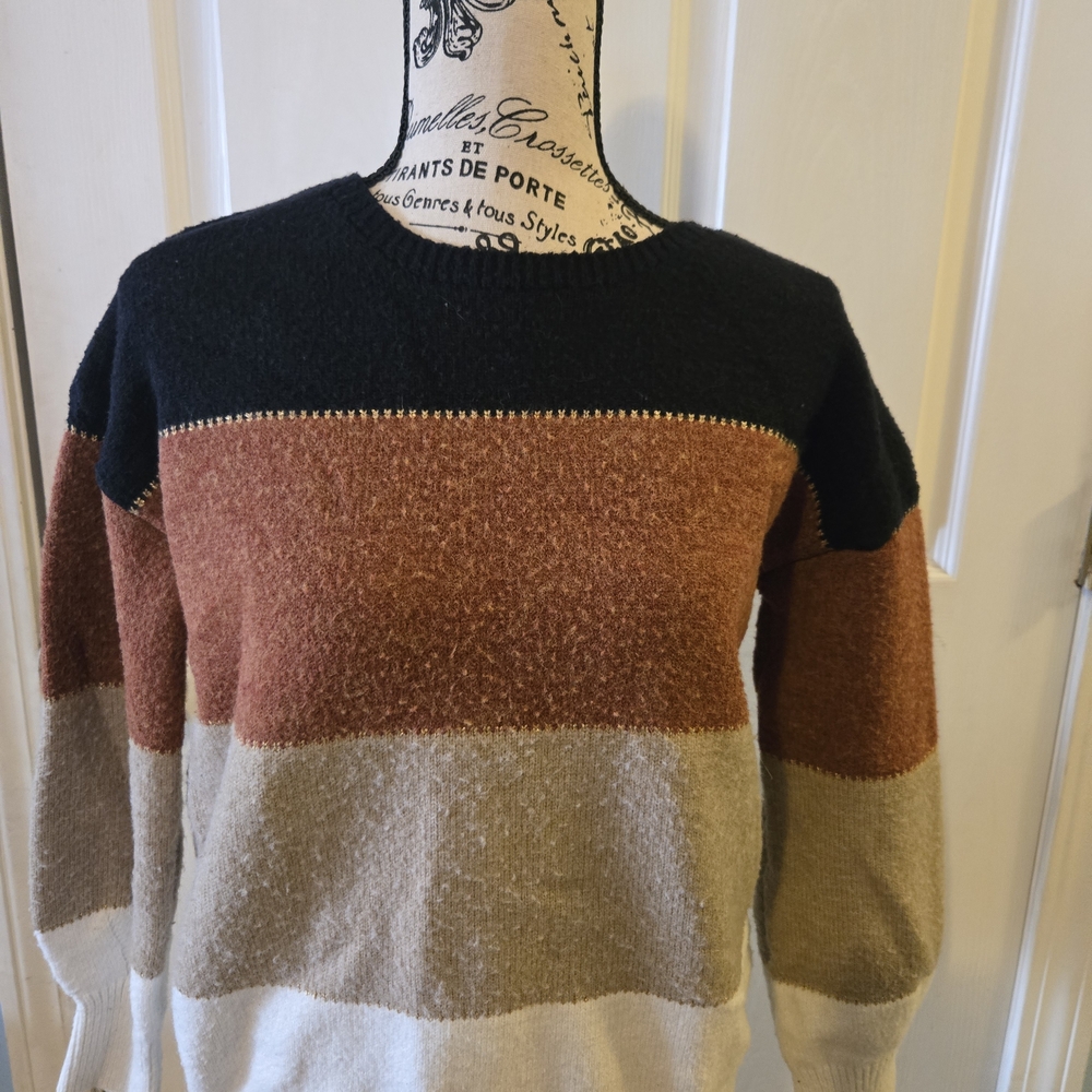 Womans Striped Sweater - Black, Brown, Tan